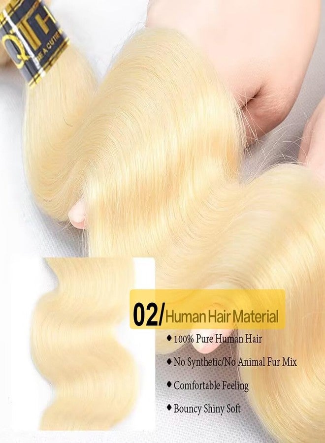 QTHAIR Beauty Human Hair Blonde Bundles 18A Grade 100% Brazilian Human Hair Color #613 Body Wave 22" Light Blonde Color Body Wave Bundles - Image 4